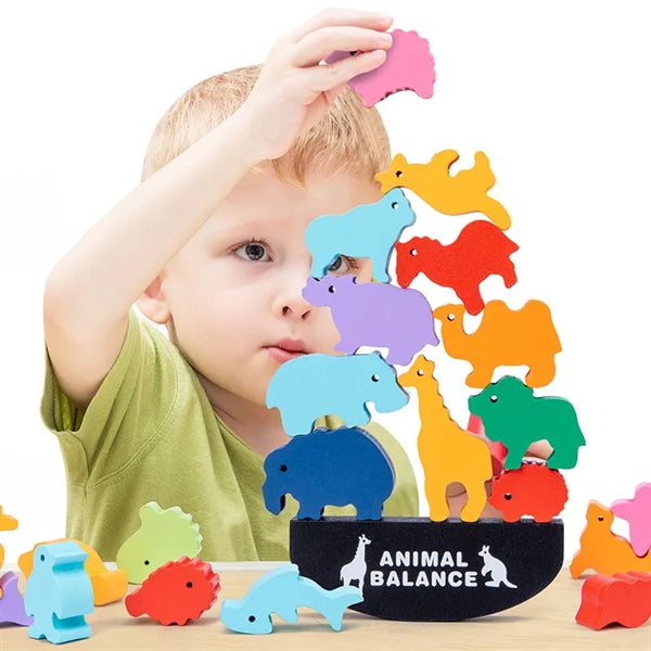 Wooden Balance Blocks Stacking Dinosaur Toys With Pouch Bag