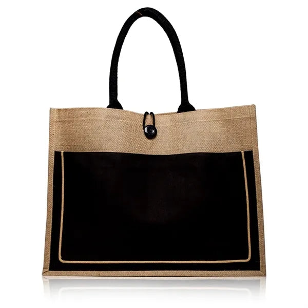 Two Tone Jute Tote Bag w/Front Pocket