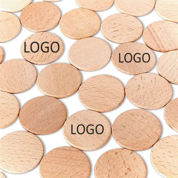 1 1/2" Custom Vintage Natural Wood Round Coin Token