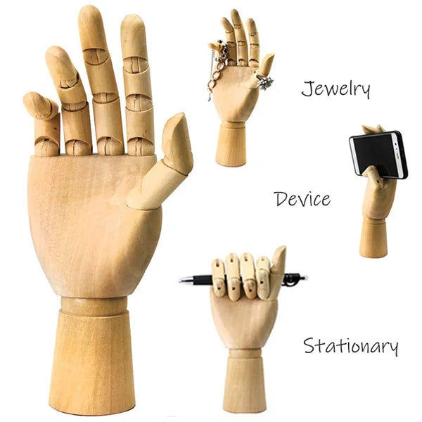 Wood Art Mannequin Hand Model Statue JewelryPen Phone Holder