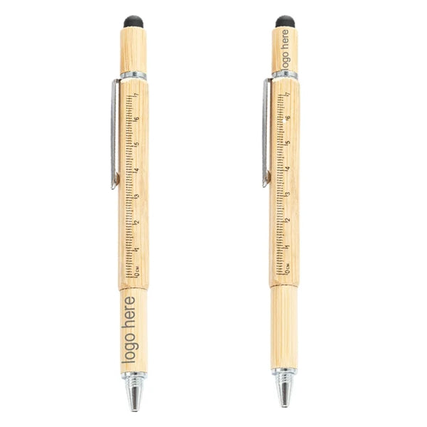 6 in 1 Multifunctional Bamboo Wood Ballpoint Pen