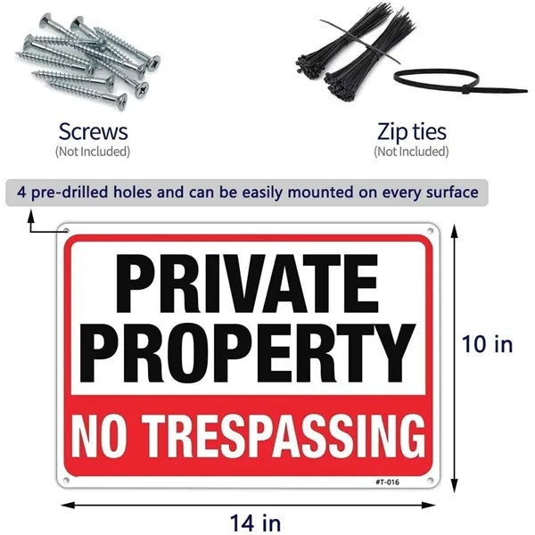 Large No Trespassing Signs Private Property Metal 10x14 Inch
