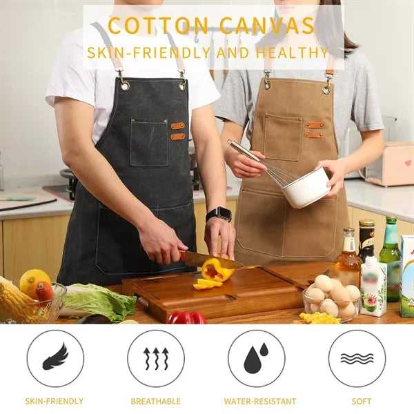 Cross Back Chef Cotton Aprons With Large Pockets