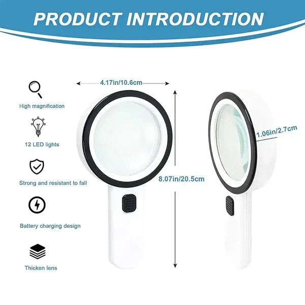 30X Handheld Magnifying Glass with LED Lights