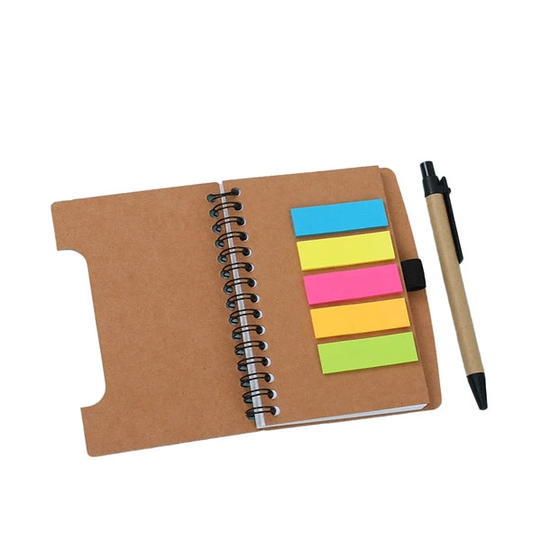 Kraft Paper Cover Spiral Notebook with Pen Sticky Notes