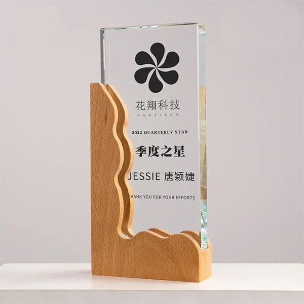 Square Crystal Awards with Wooden Base