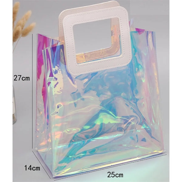 Holographic Gift Tote Bag With Leather Handle