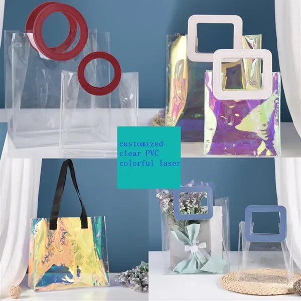 Clear PVC Tote Bag Handbag Gift Wrap Storage with Handle