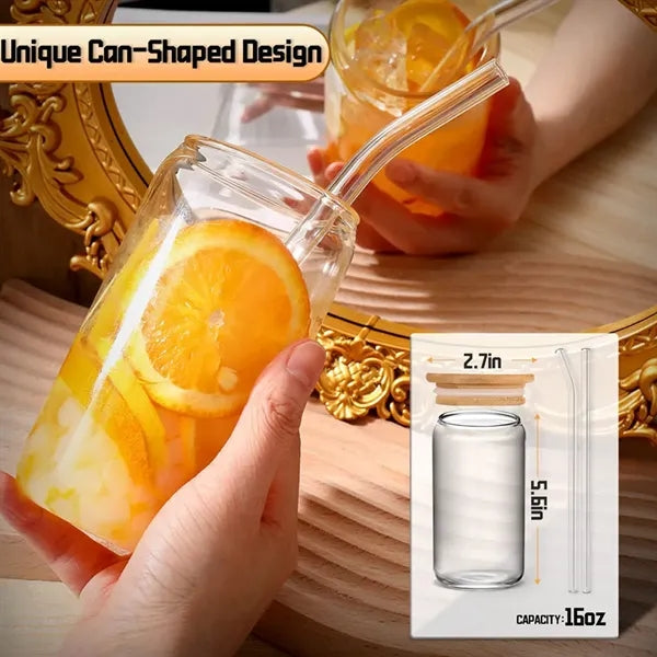 16oz Glass Cups with Lids and Straws