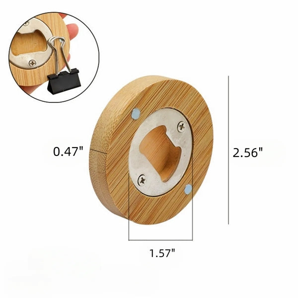 Round Bamboo Bottle Opener Magnet