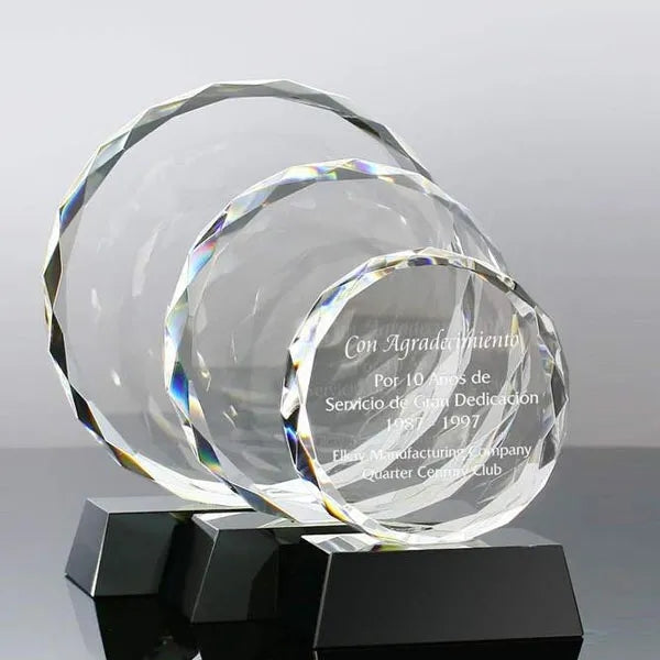 Crystal Faceted Circle Award on Black Base