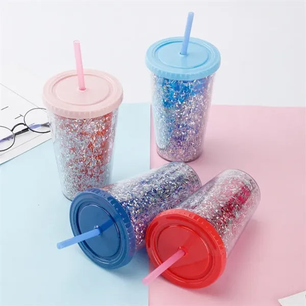 Glitter Coffee Mug with Lid and Straw