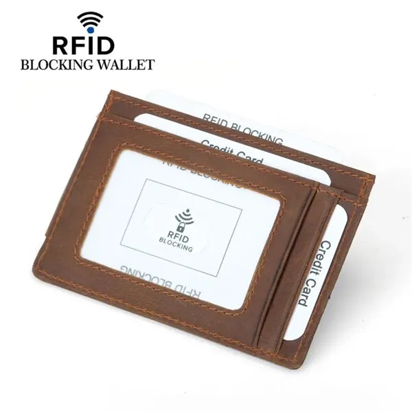 RFID Blocking Leather Card Holder Slim Front Pocket Wallet