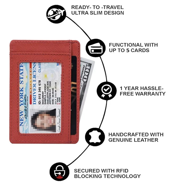 RFID Blocking Slim Leather Wallet Carbon Fiber Card Holder