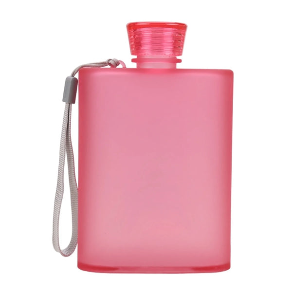 14 oz Square Sport Flat Plastic Water Bottle with Rope