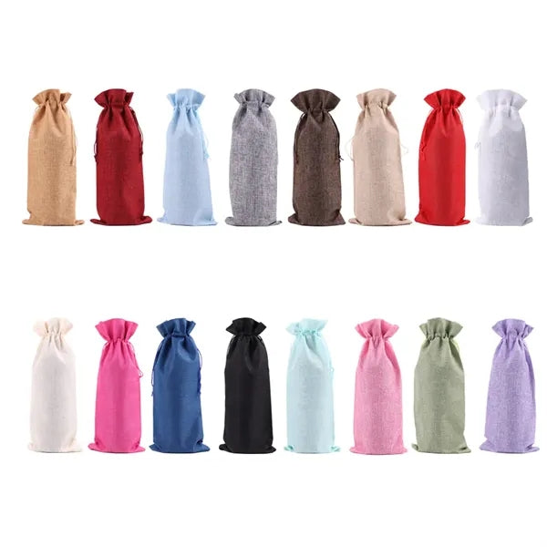 Linen Red Wine Bag with Drawstring Closure for Elegant