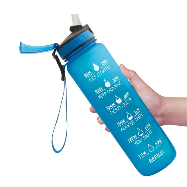 34 oz Motivational Sport Straw Water Bottle withe Scale