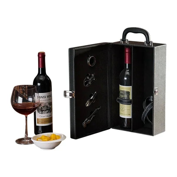 2-Bottle Wine Suitcase with 4-piece Corkscrew Tool Set