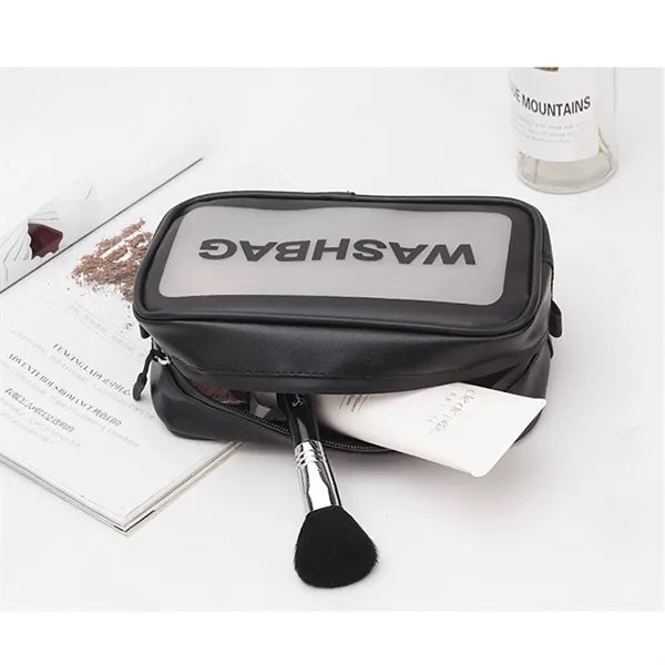Pu Cosmetic Waterproof Travel Washbag With Zipper