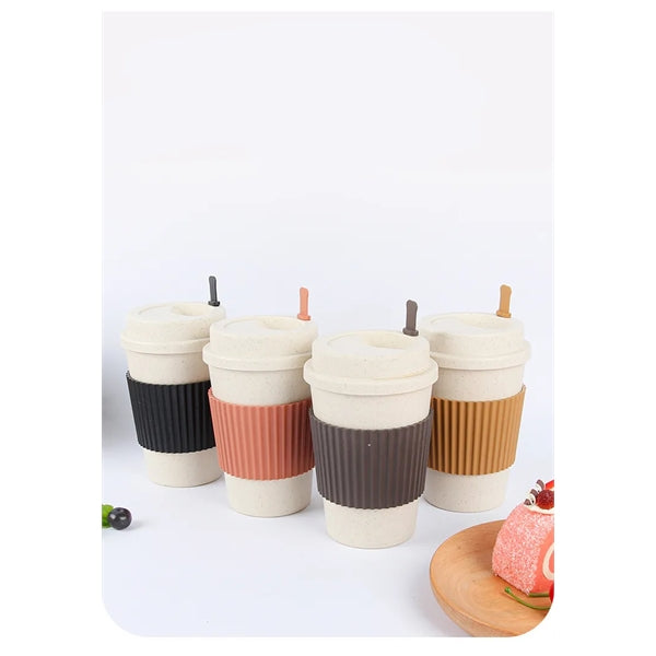Wheat Straw Coffee Mug Portable Mark Cup with Lid