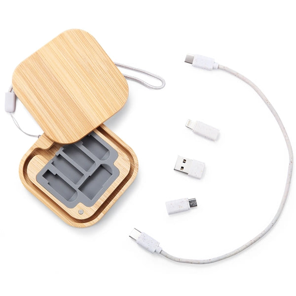 Bamboo Storage Box With Fast Charging Cable Kit