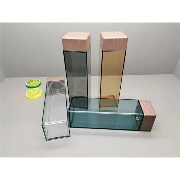 17oz Transparent Square Water Bottle with Wood Grain Lid