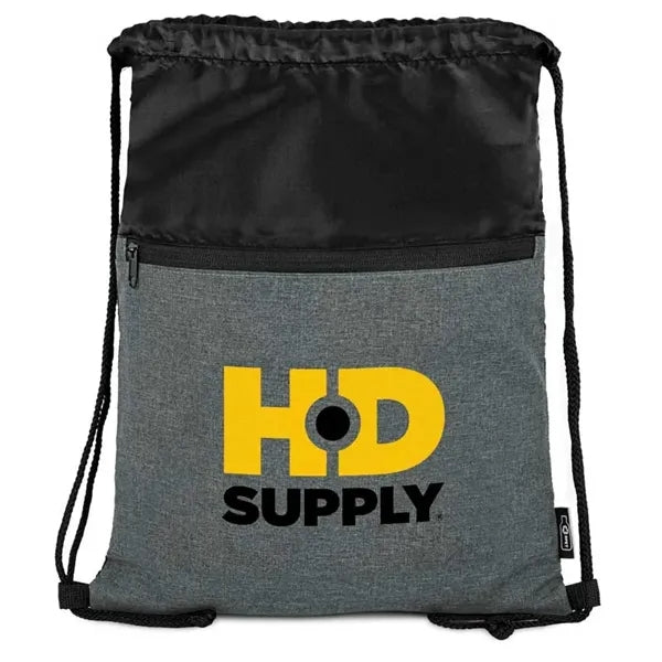 RPET Heather Draw String Bag with Front Zipper Pocket