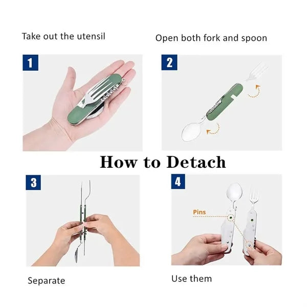 4-in-1 Portable Stainless Steel Camping Cutlery Set