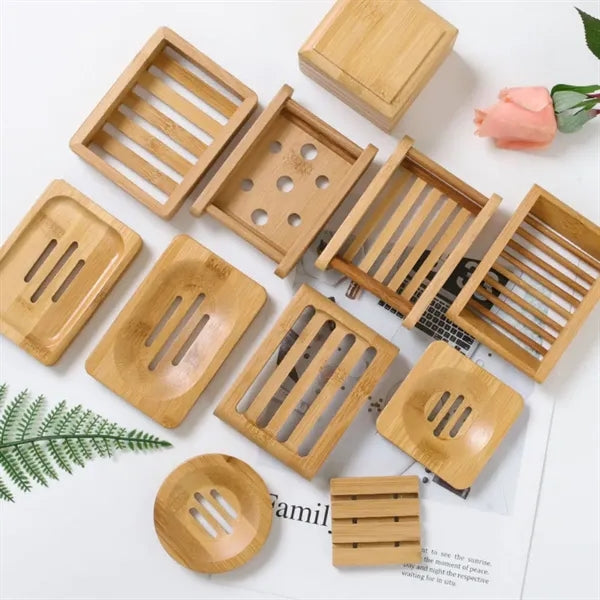 Bamboo Wood Dish Bar Soap Holder for Shower
