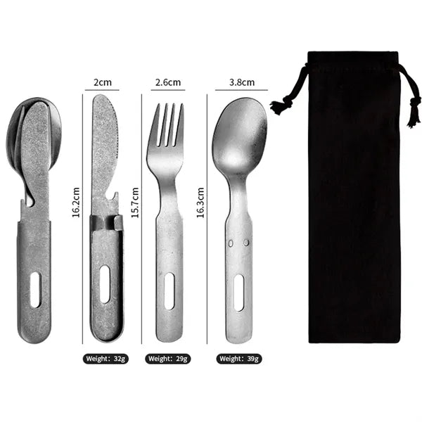 3 in 1 Camping Cutlery Set Stainless Steel