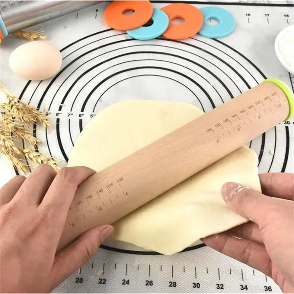 Adjustable Wooden Rolling Pin w/ Easy Rings