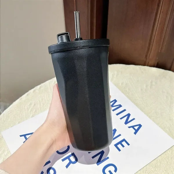 Diamond Shaped Gradient Straw Coffee Bottle Large Capacity