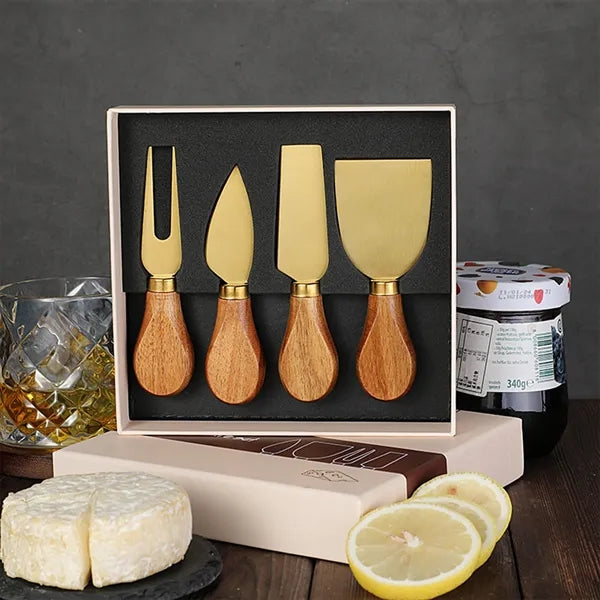4 Piece Cheese Knives Set with Wooden Handle