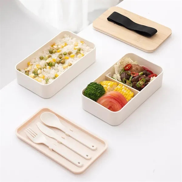 Bamboo lid Stackable Lunch Box with Utensils