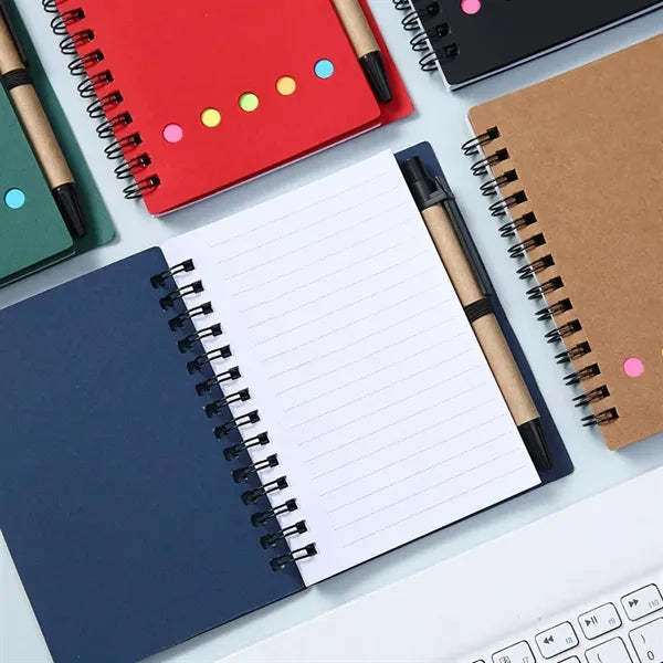 Spiral Kraft Notebook with a Pen,Sticky Notes,Page Marker