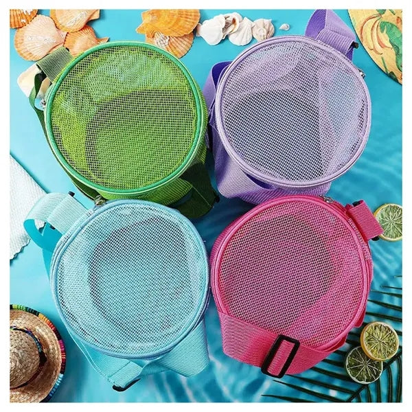 Kids Cylindrical Mesh Shell Bag W/Adjustable Carrying Strap