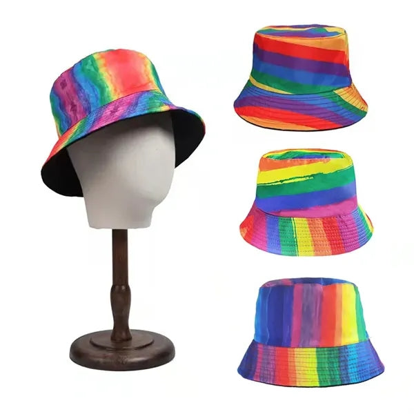 22-23 Inch Vibrant Rainbow Polyester Bucket Hat for LGBT