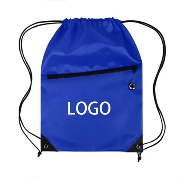 Drawstring Backpack With Front Zipper 13 " L x 18" H