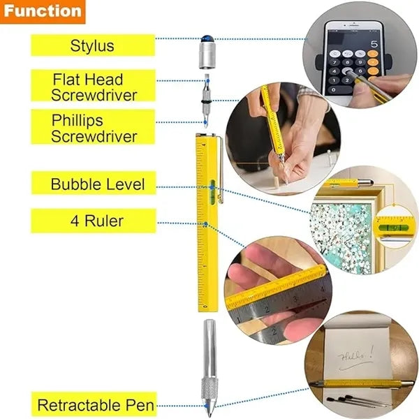 Gifts For Men,6 in 1 Multitool Pen With Level Ruler