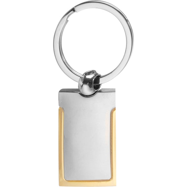 Gold Band Rectangle Shaped Metal Keychain-Full Color Dome
