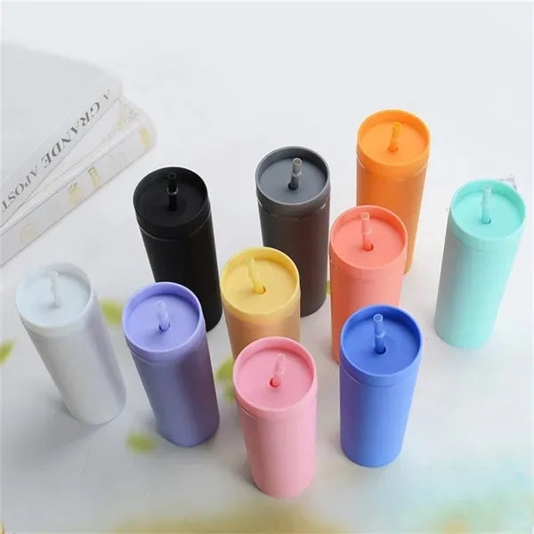 16 OZ Water Bottle Plastic Stadium Coffee Cup With Straw