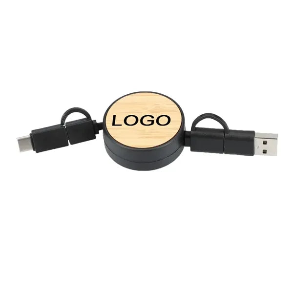 100% Bamboo Retractable 5-in-1 Charging Cable