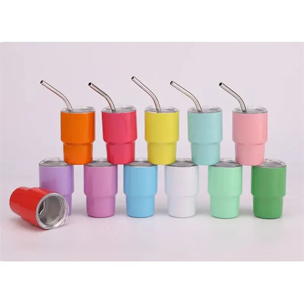 3oz. Mini Metal Tumbler Shot Glass with Lids and Straws