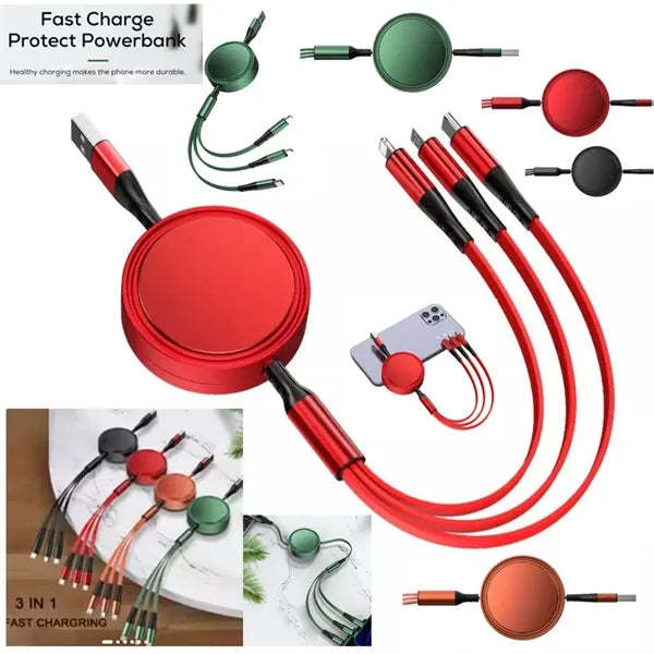Fast Charging Multiple 3 in 1 Retractable USB Cable