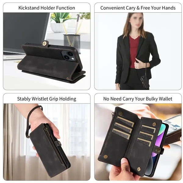 3 in 1 Leather Zipper Wallet Phone Case Card Pocket