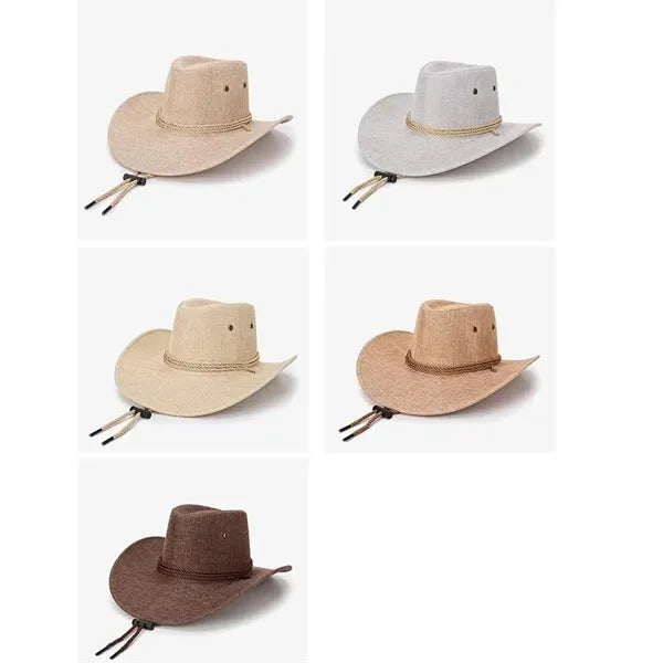 Outdoor Men's Beach Western Cowboy Wide Brim Linen Sun Hat