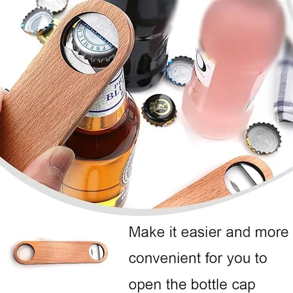 Solid Wood Covered Flat Stainless Steel Bottle Opener