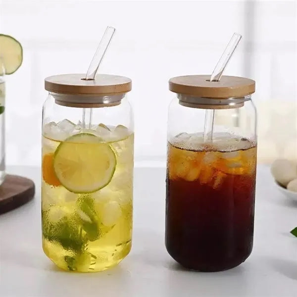Glass Cup with Bamboo Lid and GlassStraw