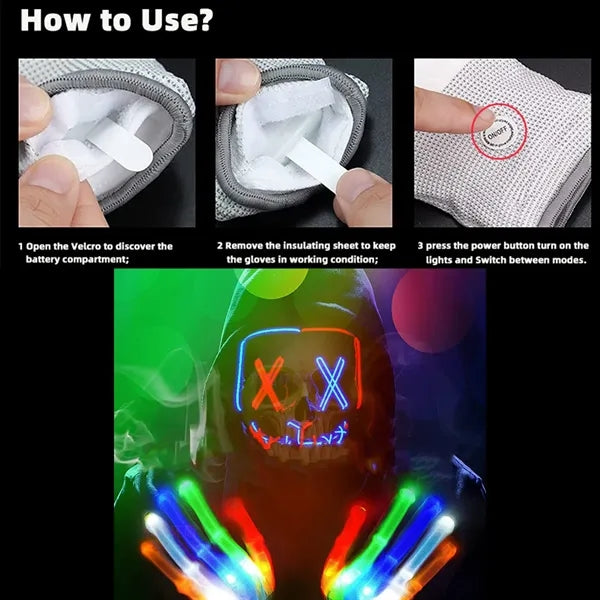 ED Flashing Light-Up Colorful Gloves for Adults Kids