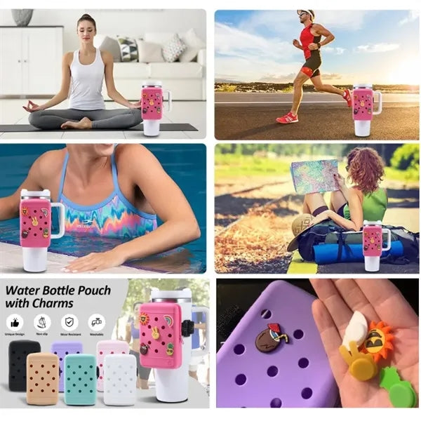 Silicone Water Bottle Pouch with 5 Charms